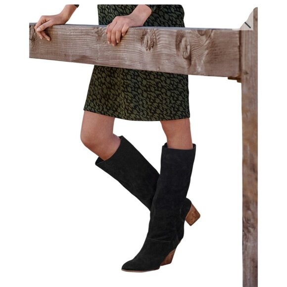 Garnett Hill Arlo Tall Black Spanish Suede Heeled Boots - Picture 4 of 13